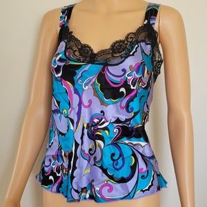 Paisley floral satin black lace vi tage y2k 90s top camisole